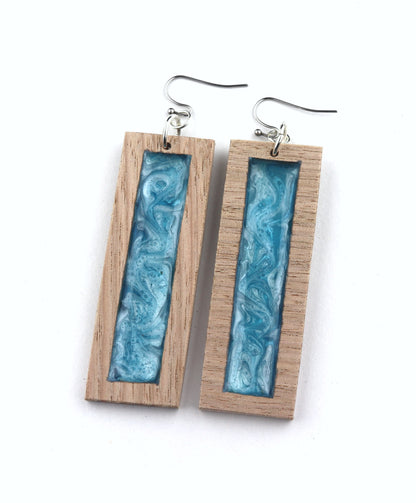 Aurora Earrings – Blue Edge – Wood & Resin Jewellery