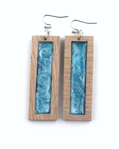 Aurora Earrings – Blue Edge – Wood & Resin Jewellery