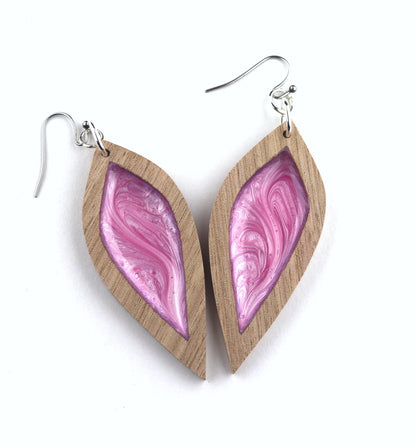 Aurora Earrings – Pink Petal – Wood & Resin Jewellery