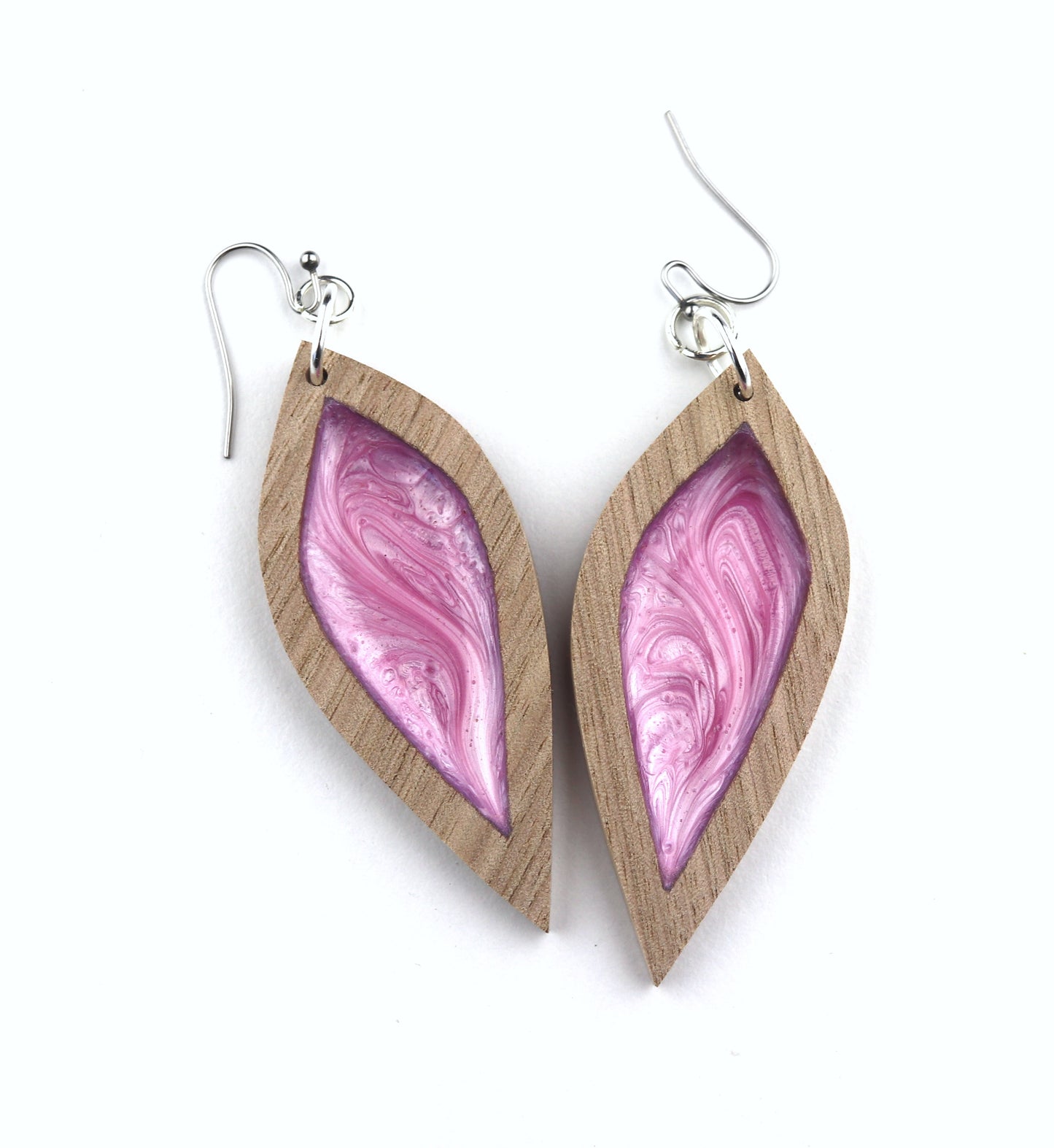 Aurora Earrings – Pink Petal – Wood & Resin Jewellery