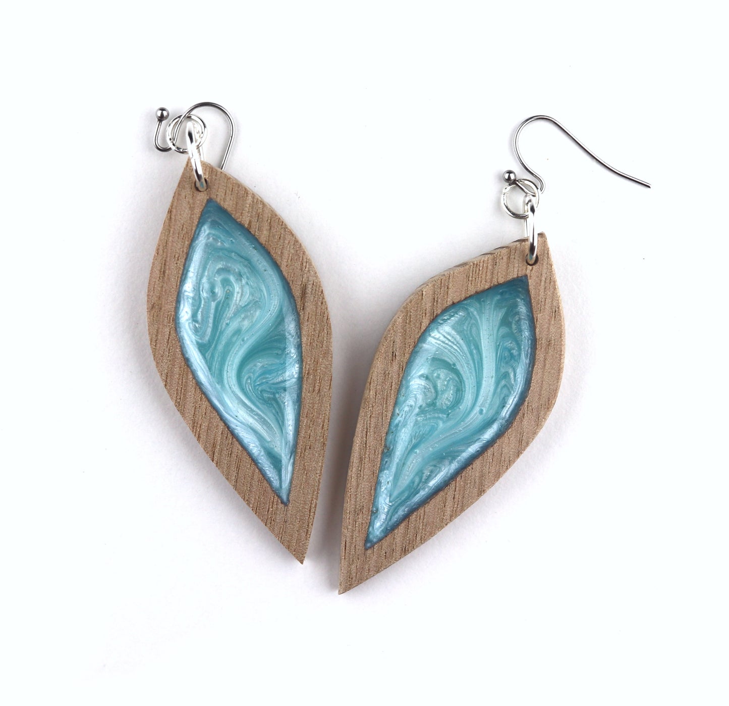 Aurora Earrings – Turquoise Petal – Wood & Resin Jewellery