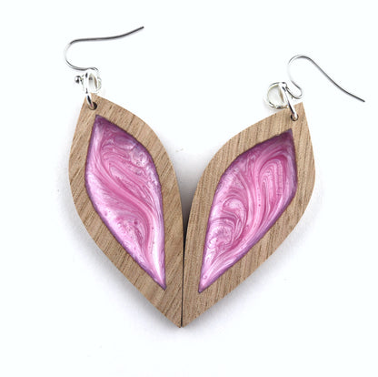 Aurora Earrings – Pink Petal – Wood & Resin Jewellery