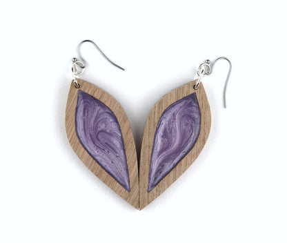 Aurora Earrings – Purple Petal – Wood & Resin Jewellery