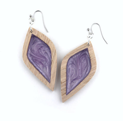 Aurora Earrings – Large Purple Petal – Wood & Resin Jewellery