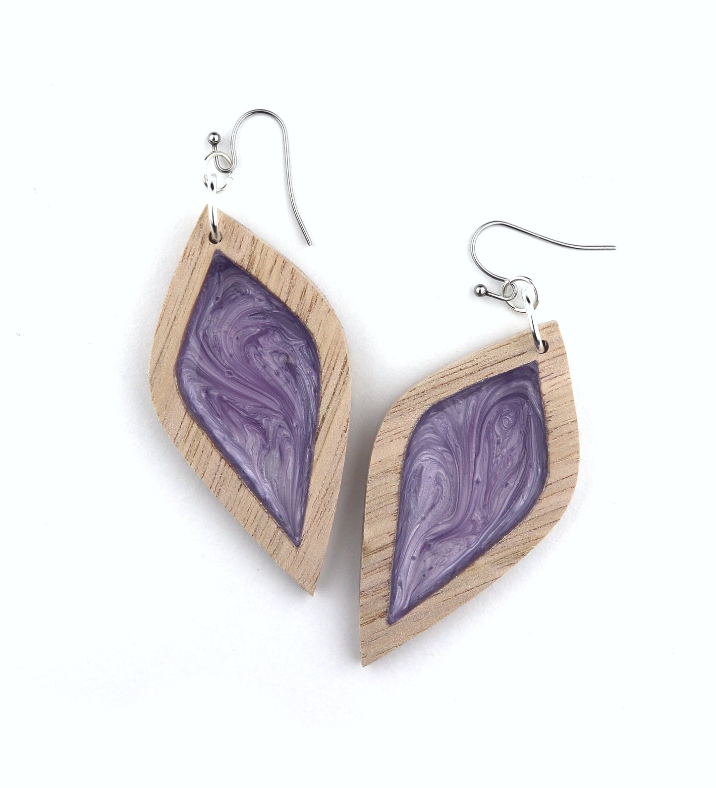 Aurora Earrings – Large Purple Petal – Wood & Resin Jewellery