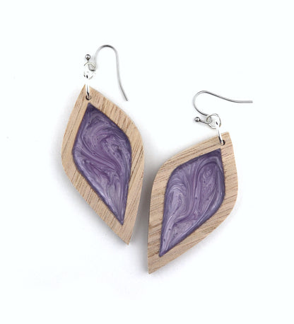 Aurora Earrings – Large Purple Petal – Wood & Resin Jewellery