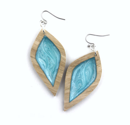 Aurora Earrings – Large Turquoise Petal – Wood & Resin Jewellery