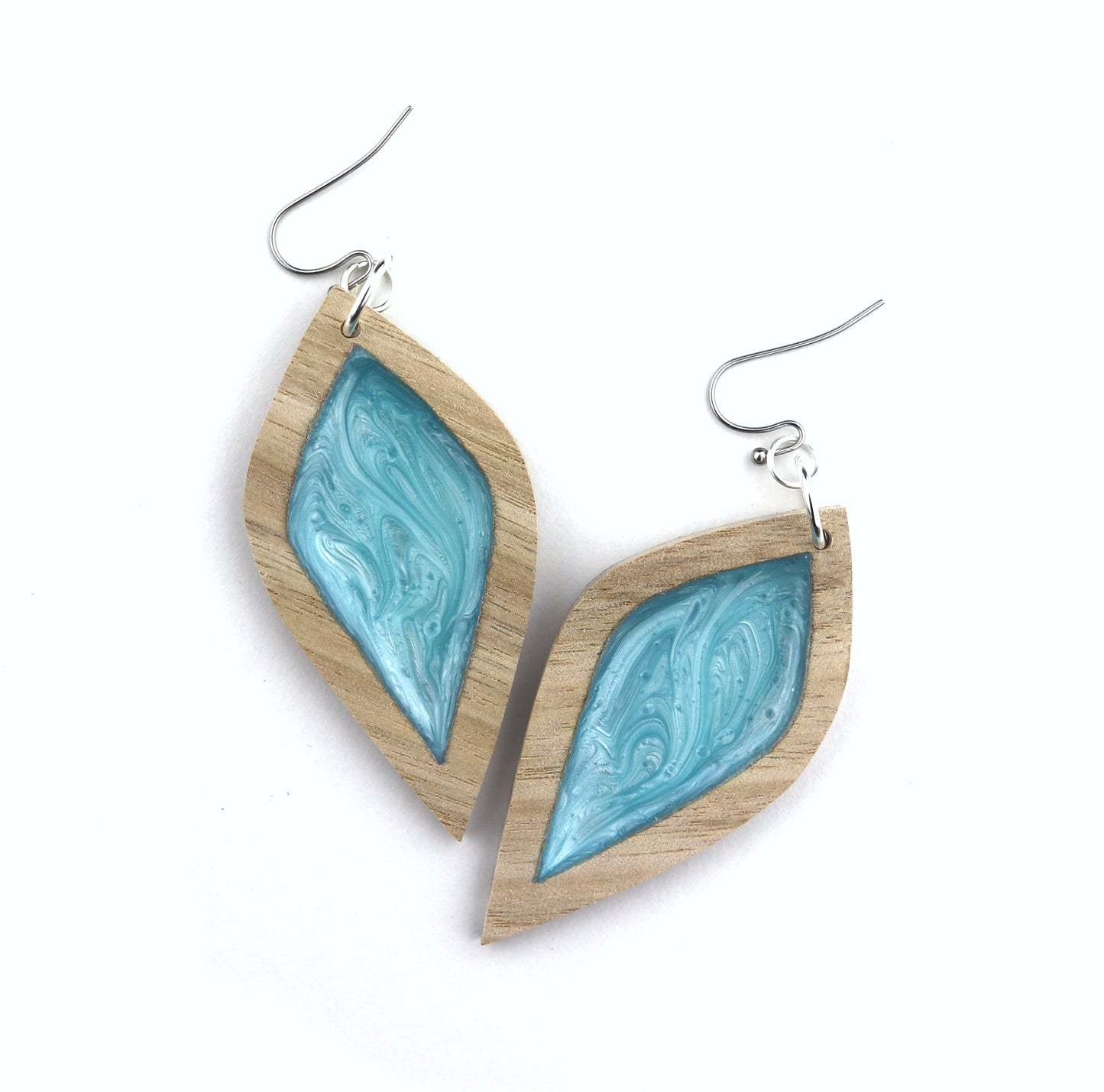 Aurora Earrings – Large Turquoise Petal – Wood & Resin Jewellery
