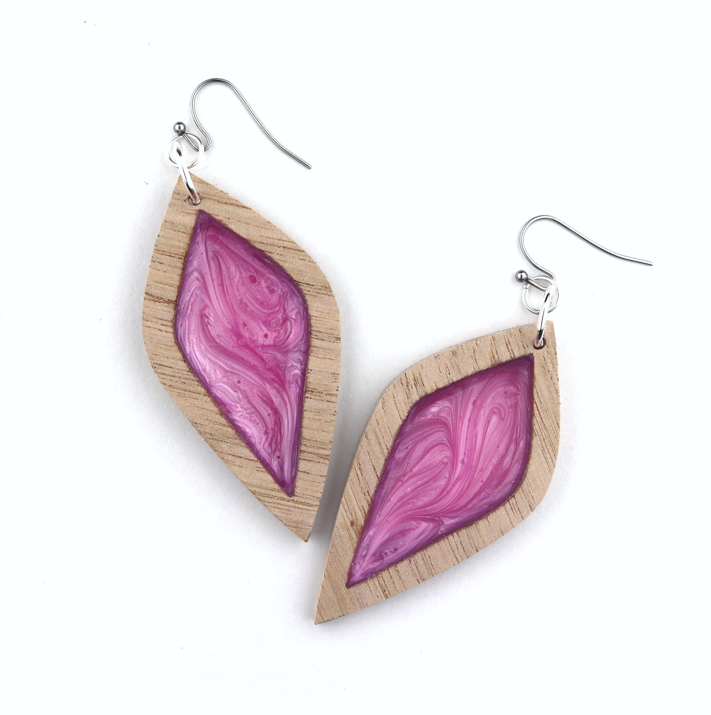 Aurora Earrings – Large Pink Petal – Wood & Resin Jewellery