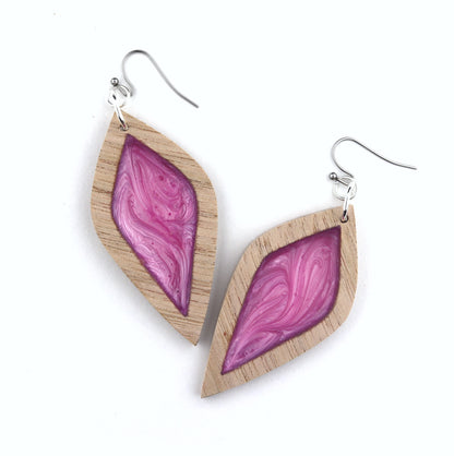 Aurora Earrings – Large Pink Petal – Wood & Resin Jewellery