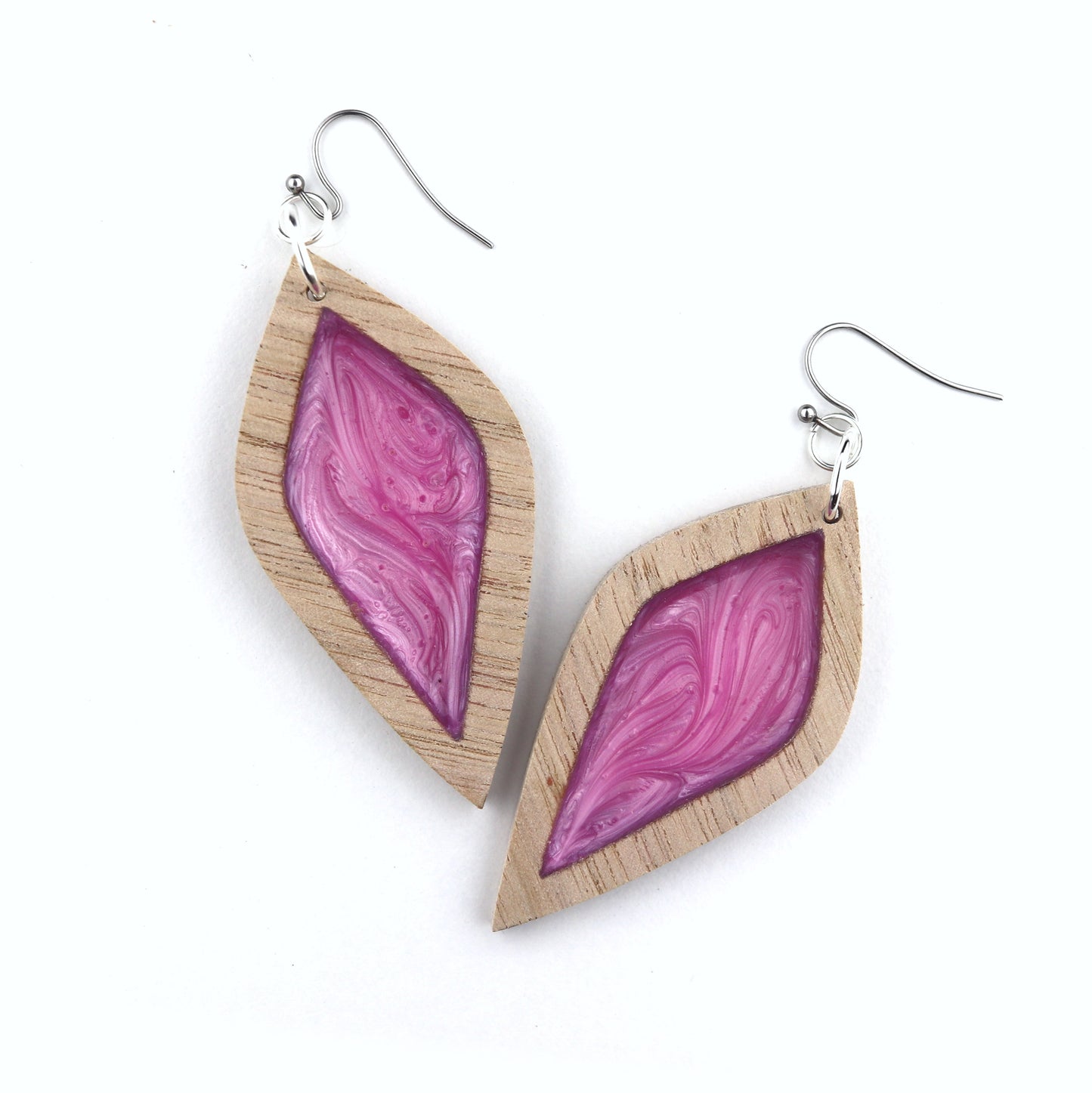 Aurora Earrings – Large Pink Petal – Wood & Resin Jewellery
