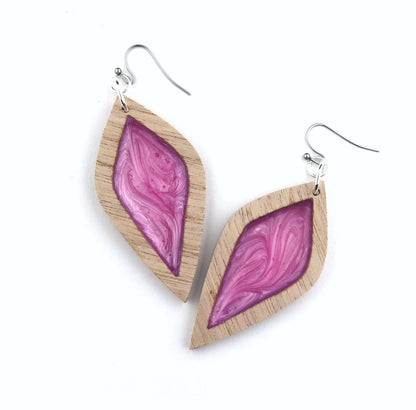 Aurora Earrings – Large Pink Petal – Wood & Resin Jewellery