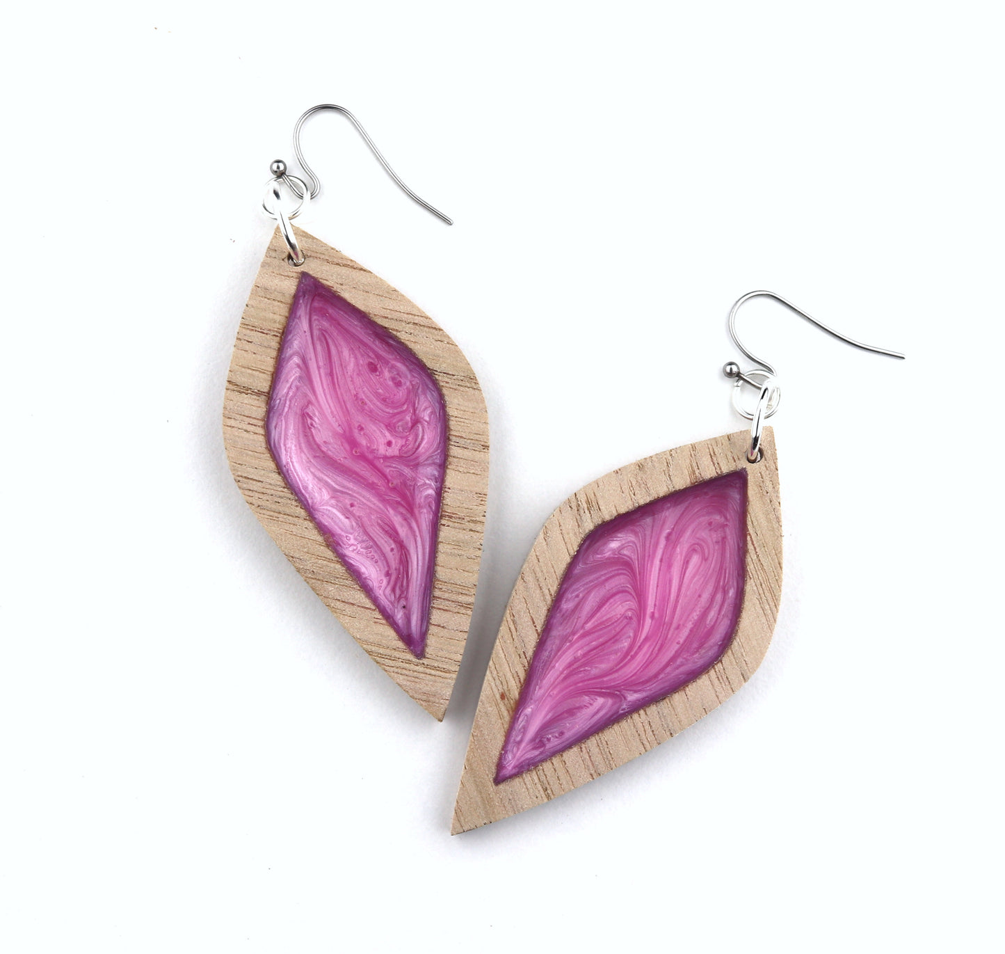 Aurora Earrings – Large Pink Petal – Wood & Resin Jewellery