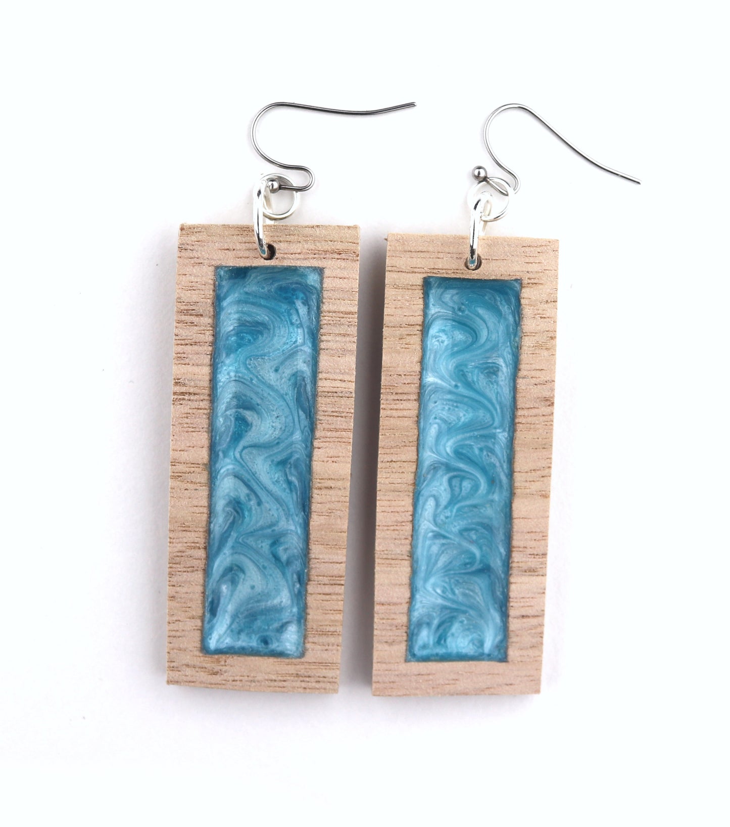Aurora Earrings – Blue Edge Small – Wood & Resin Jewellery