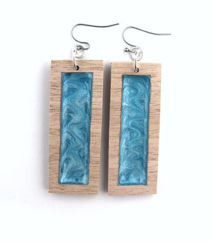 Aurora Earrings – Blue Edge Small – Wood & Resin Jewellery