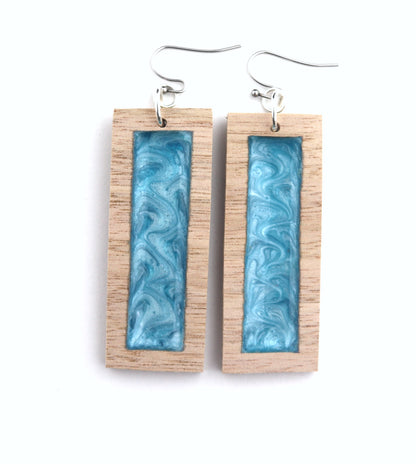Aurora Earrings – Blue Edge Small – Wood & Resin Jewellery