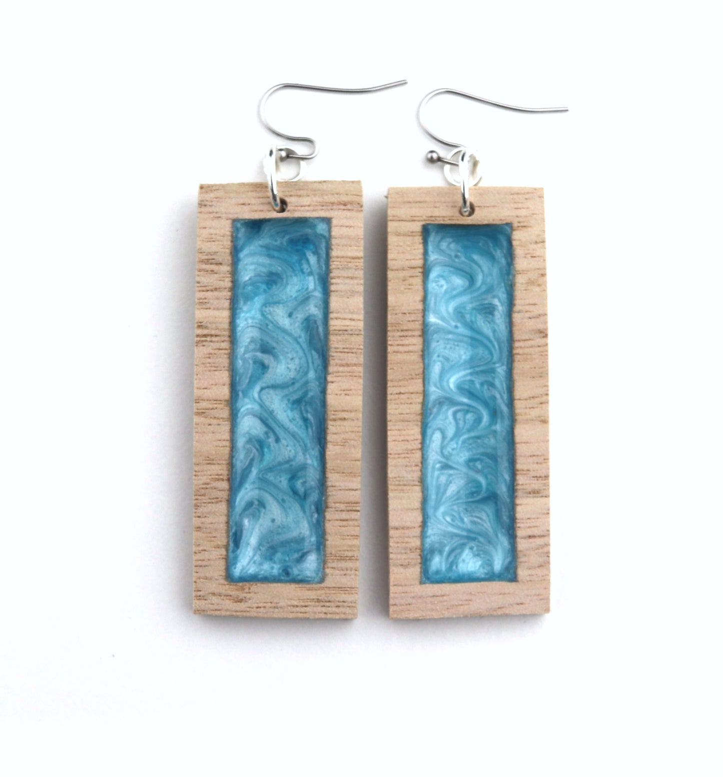 Aurora Earrings – Blue Edge Small – Wood & Resin Jewellery