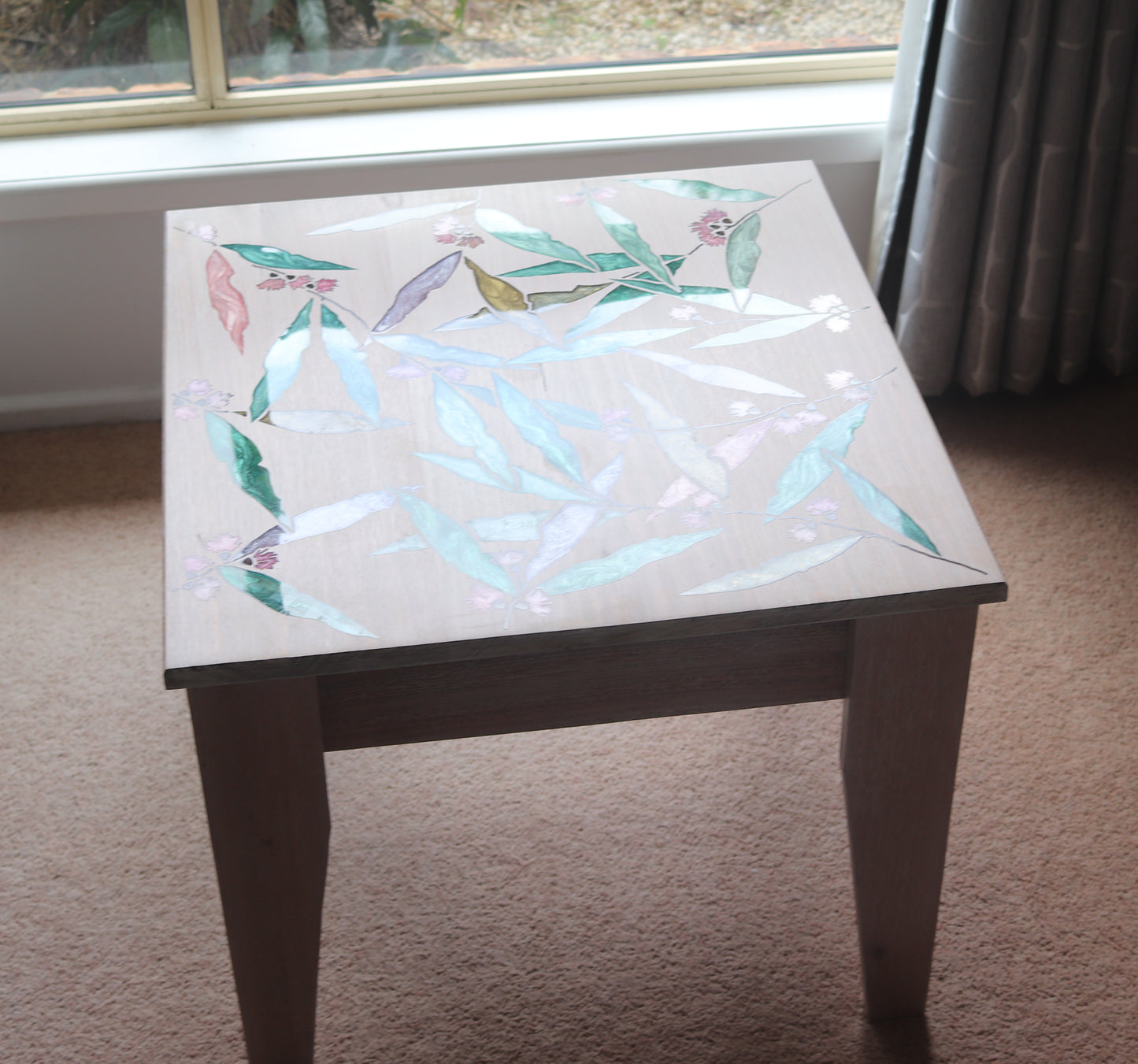Resin Accent Table - Pastel Gum Leaves