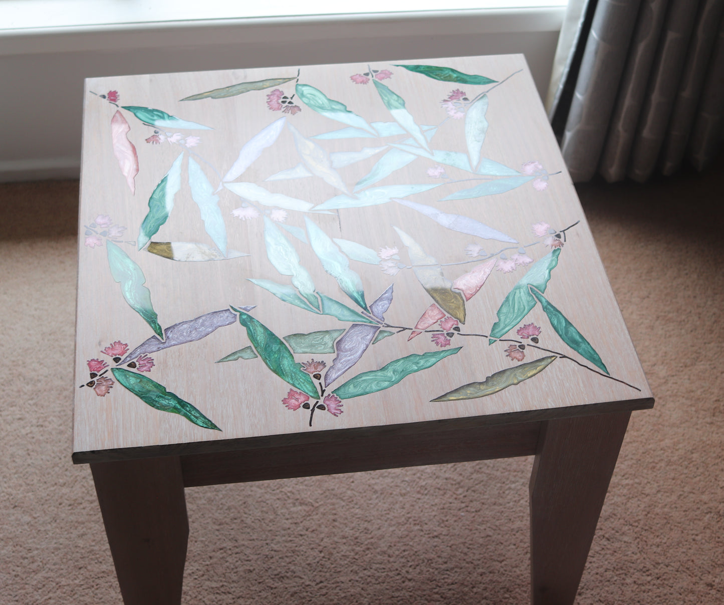 Resin Accent Table - Pastel Gum Leaves