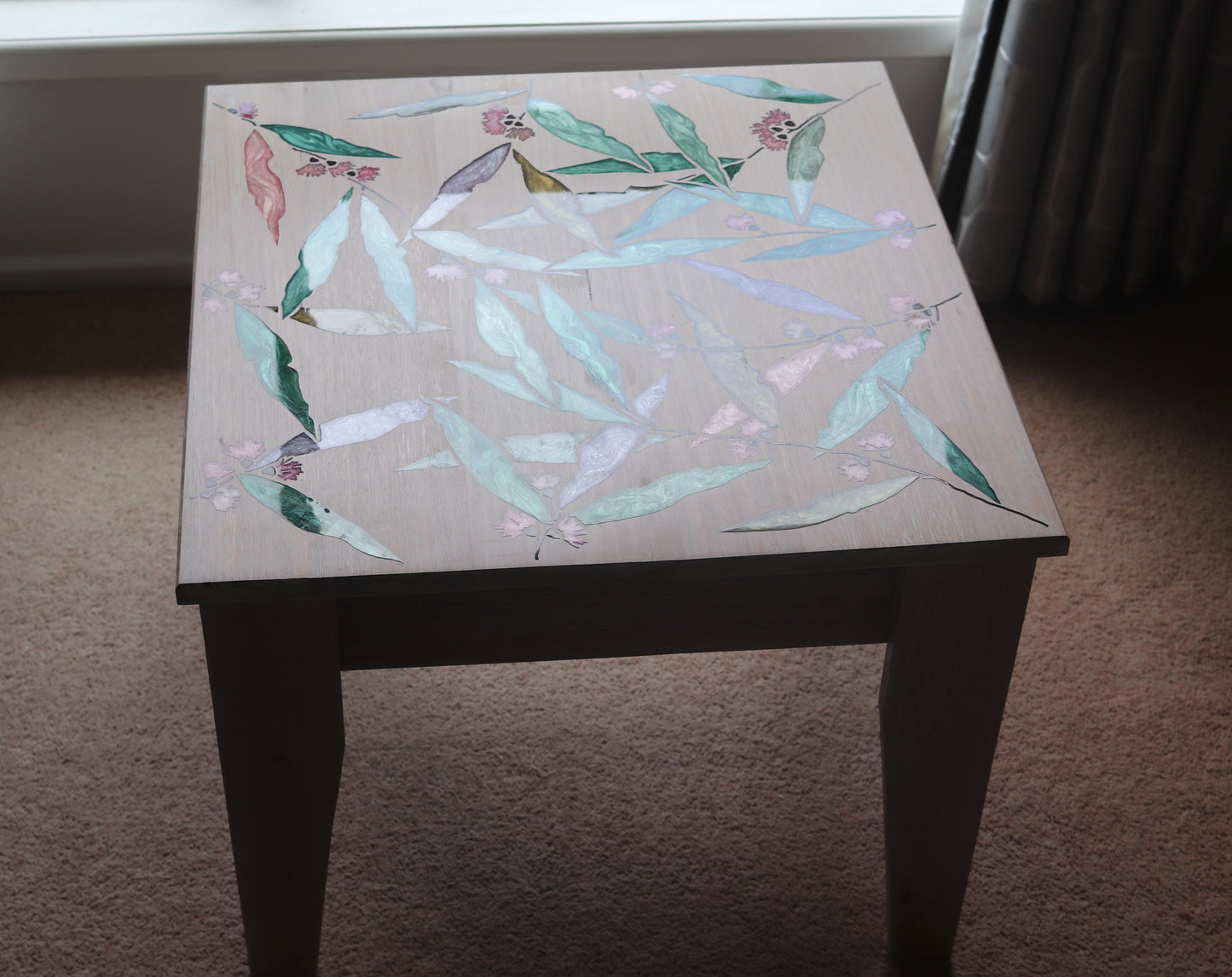 Resin Accent Table - Pastel Gum Leaves