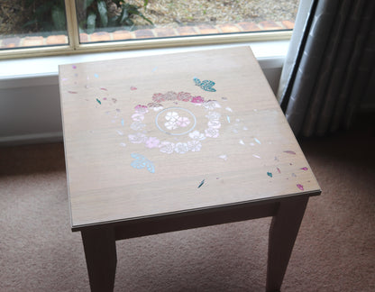 Resin Accent Table - Turquoise Butterflies and Pink Flowers