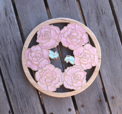 Wood Wall Art - Summer Roses and Butterflies - Circle