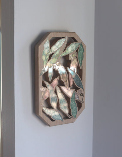Gum Nuts and Leaves Wood Wall Art - Handcrafted Home Decor - Angled