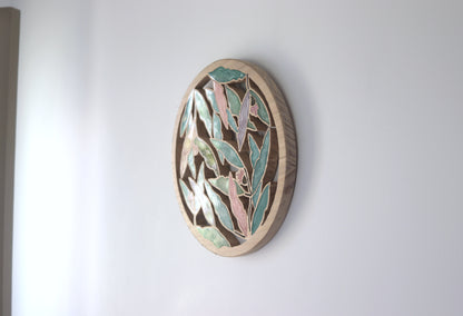 Wood Wall Art - Gum Nuts and Leaves - Circle