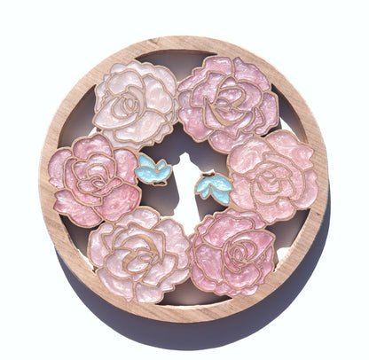 Wood Wall Art - Summer Roses and Butterflies - Circle