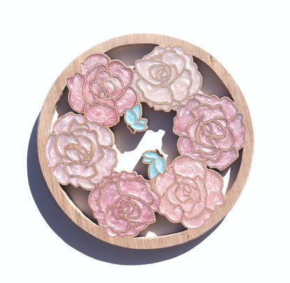 Wood Wall Art - Summer Roses and Butterflies - Circle