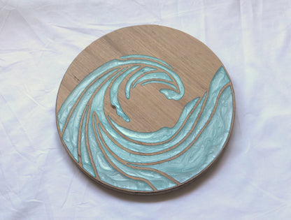 Ocean Waves Wood Wall Art - Handcrafted Coastal Decor - Solid Style