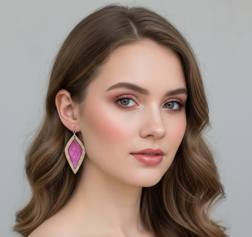 Aurora Earrings – Large Pink Petal – Wood & Resin Jewellery