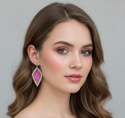 Aurora Earrings – Large Pink Petal – Wood & Resin Jewellery