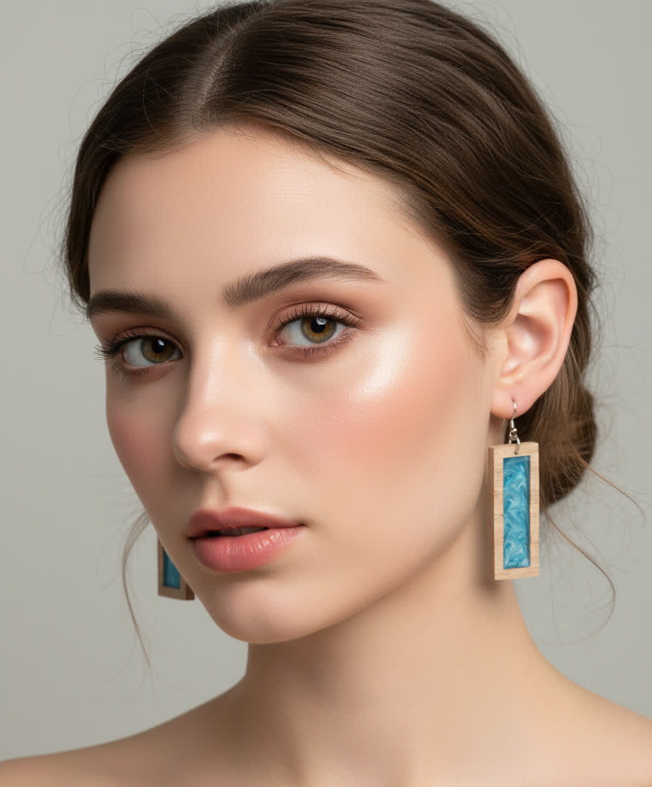 Aurora Earrings – Blue Edge Small – Wood & Resin Jewellery