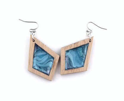 Aurora Wood Earrings in Ocean Blue, handcrafted resin and wood earrings
