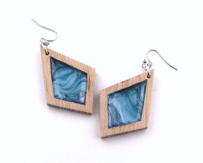 Aurora Wood Earrings in Ocean Blue, handcrafted resin and wood earrings