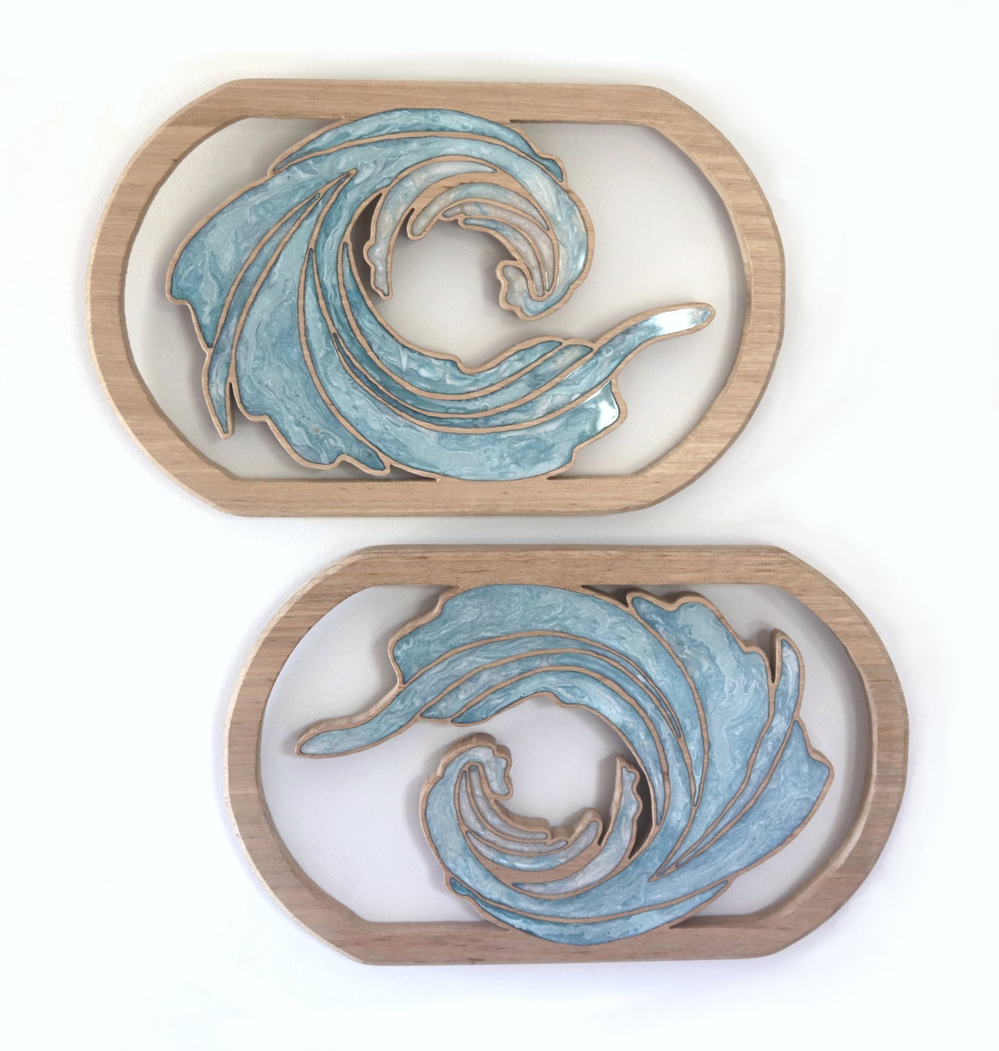 Ocean Rush inlaid wall art by Sands Wood, featuring intricate resin design and natural wood, perfect for coastal inspired home decor.