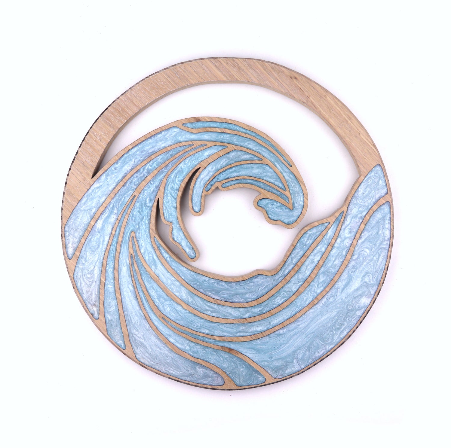 Rising Waves wood wall art by Sands Wood, featuring intricate resin design and natural wood, perfect for coastal or beach inspired home decor.