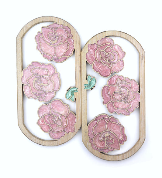 Roses and Butterflies inlaid wall art by Sands Wood, featuring intricate resin design and natural wood, perfect for rustic or nature-inspired home decor.