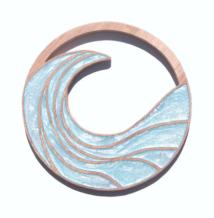 Rising Waves wood wall art by Sands Wood, featuring intricate resin design and natural wood, perfect for coastal or beach inspired home decor.