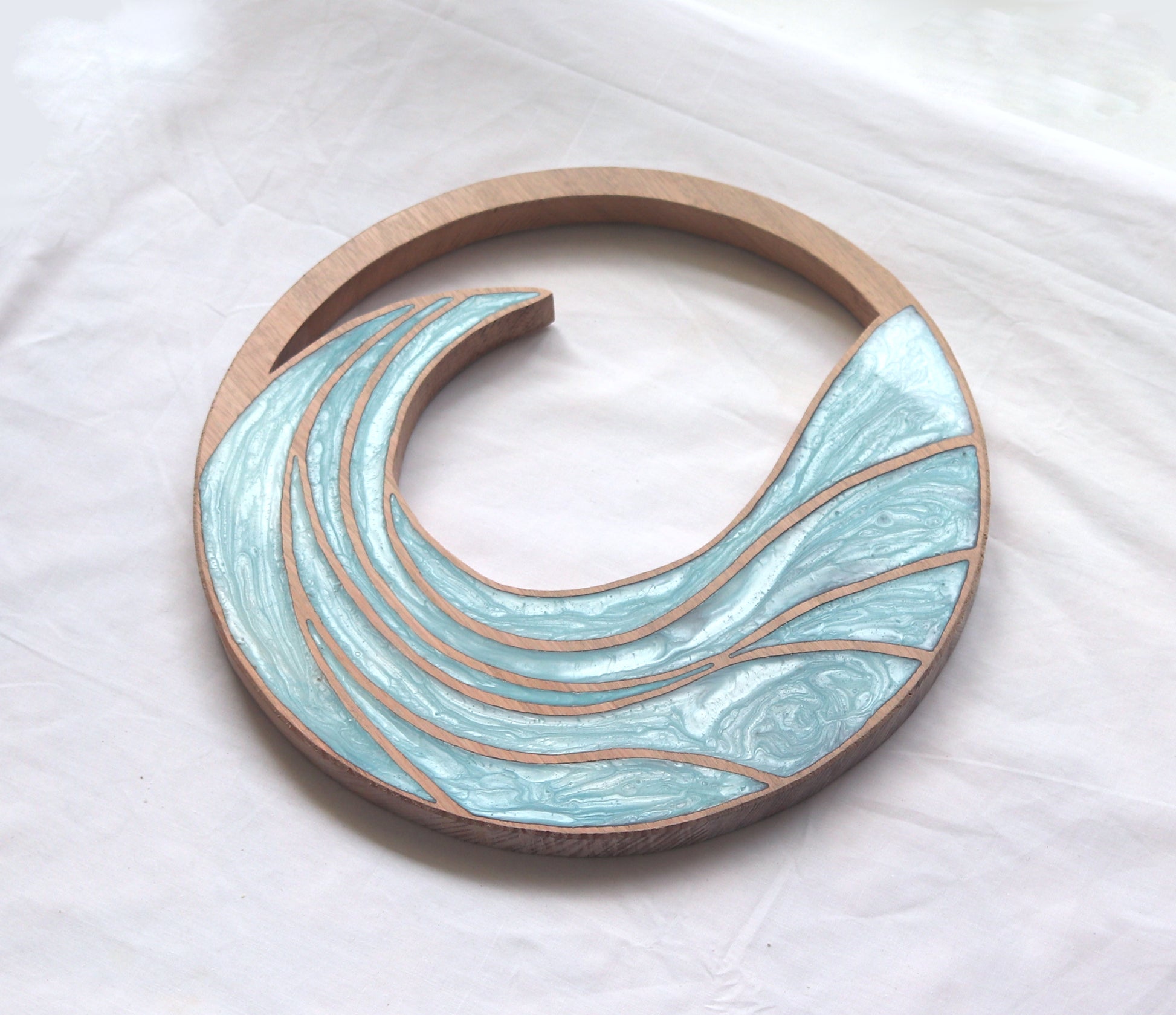 Rising Waves wood wall art by Sands Wood, featuring intricate resin design and natural wood, perfect for coastal or beach inspired home decor.