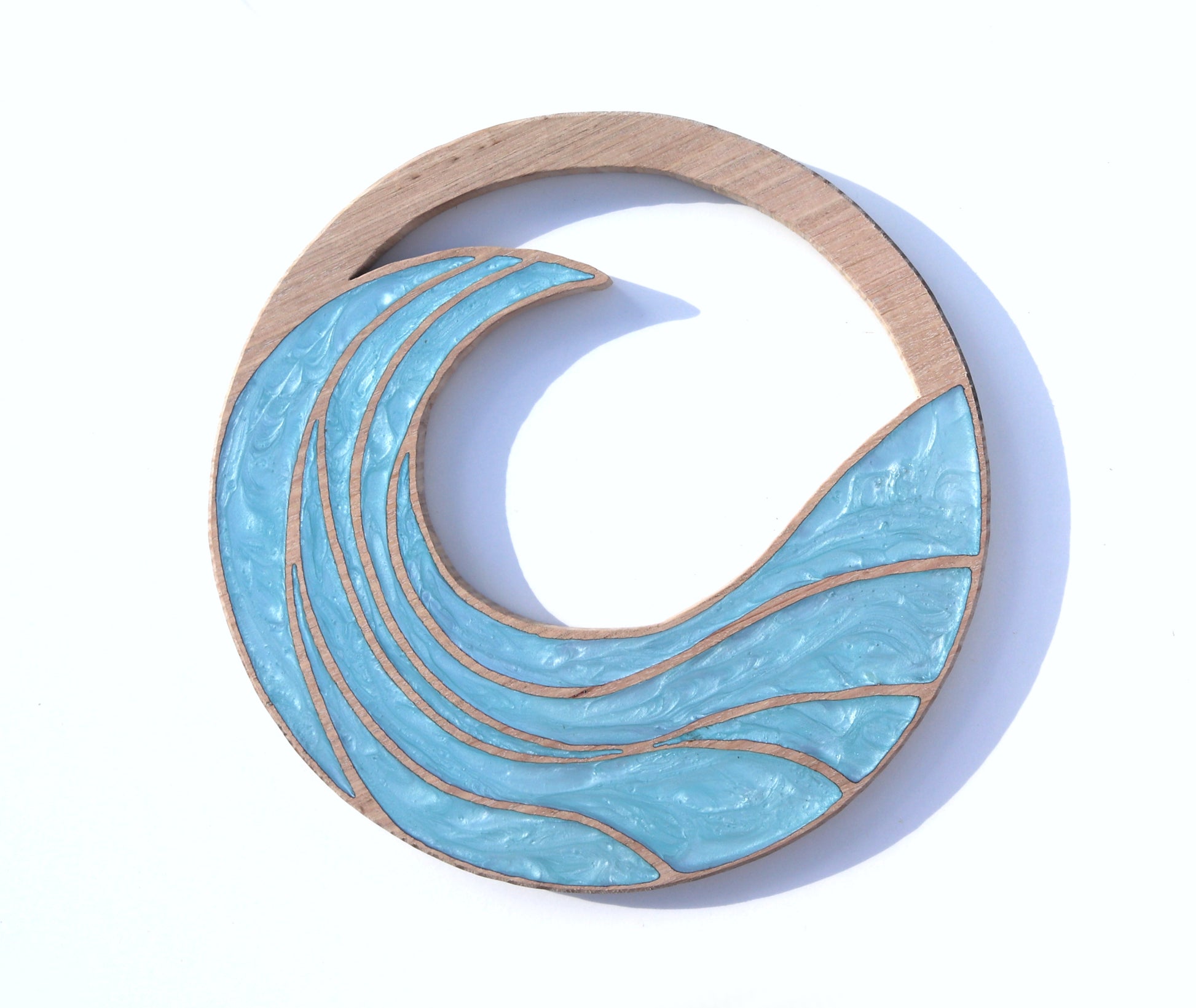 Rising Waves wood wall art by Sands Wood, featuring intricate resin design and natural wood, perfect for coastal or beach inspired home decor.