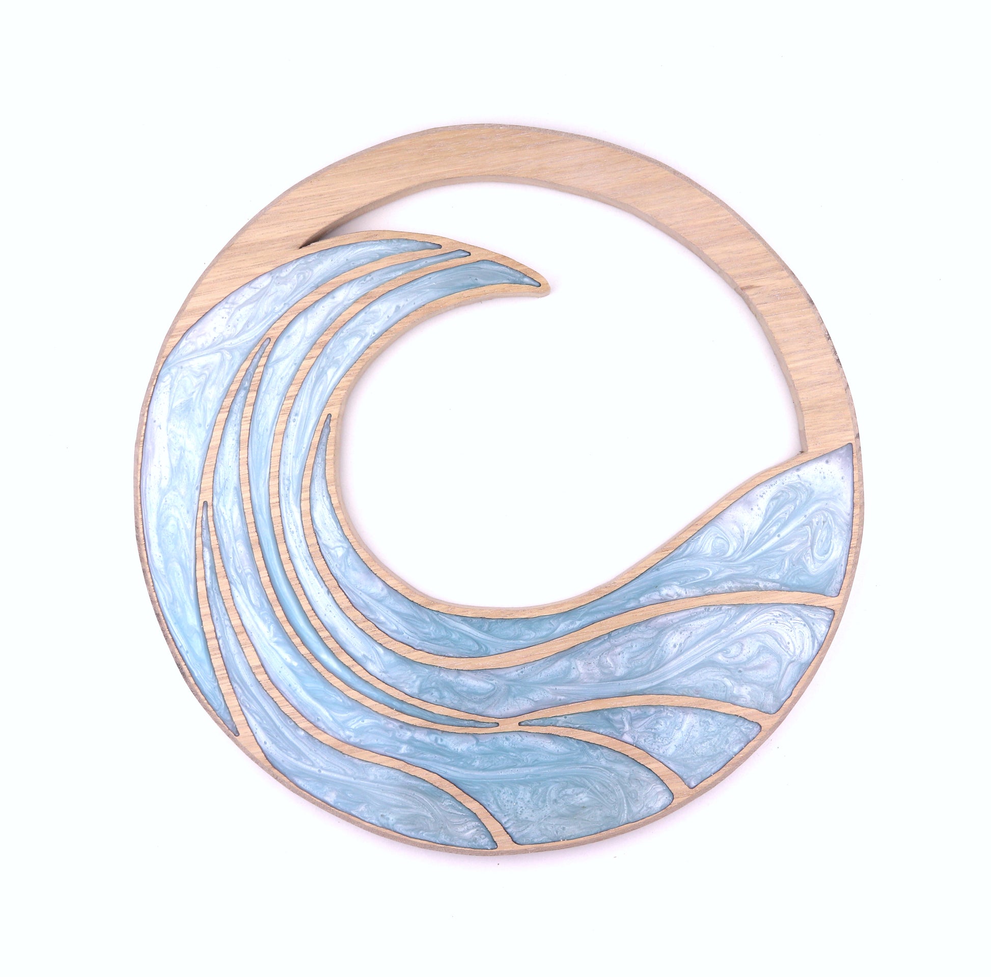 Rising Waves wood wall art by Sands Wood, featuring intricate resin design and natural wood, perfect for coastal or beach inspired home decor.