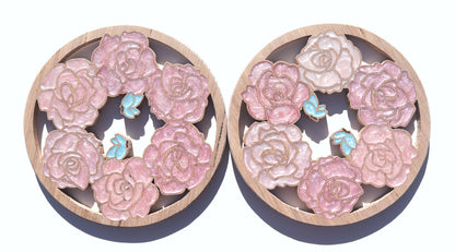 Roses and Butterflies inlaid wall art by Sands Wood, featuring intricate resin design and natural wood, perfect for rustic or nature-inspired home decor.